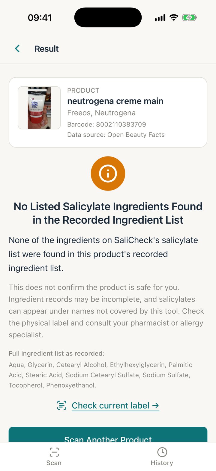 Result: No Listed Salicylate Ingredients Found in the Recorded Ingredient List.